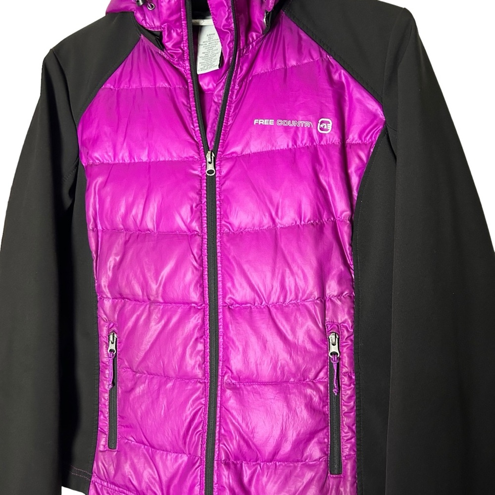 Free Country Fuchsia Pink and Black Puffer Jacket Hooded Women’s Size Large - Picture 2 of 11